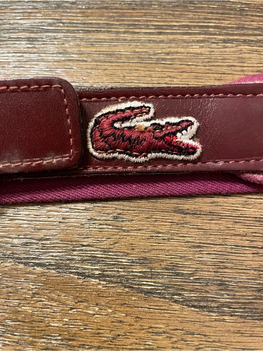 Vintage Lacoste Alligator Belt Men's Size 36/90 Brass Buckle Wine Khaki Stretch